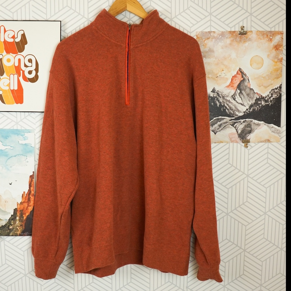 Orvis Mens Sweatshirt Fleece Navy Burnt orange L